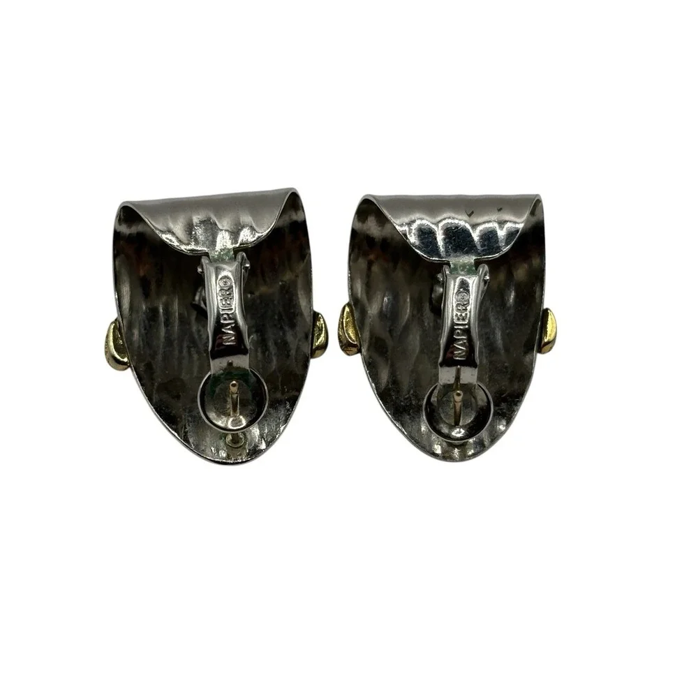 Vintage Napier Earrings Silver‎ & Gold Tone Huggie Hoop Hammered Design Layered